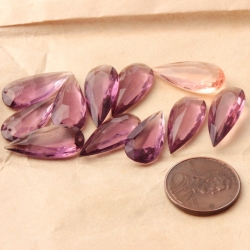 Lot (11) Czech antique amethyst crystal teardrop glass rhinestones 20x9mm