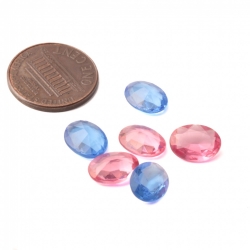 Lot (6) Czech antique blue pink oval glass rhinestones 11x8mm