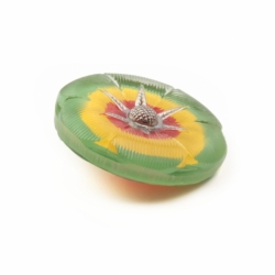 27mm Czech Vintage yellow green red reverse painted silver lustre clear lacy daisy flower glass button