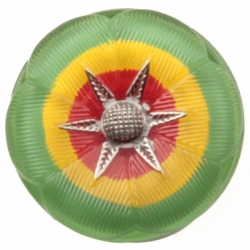 27mm Czech Vintage yellow green red reverse painted silver lustre clear lacy daisy flower glass button