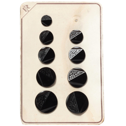 Czech vintage glass buttons sample card (9) 1920's Deco geometric floral black