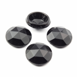 Lot (4) 32mm jet black round faceted 2 hole vintage Czech necklace connector glass beads