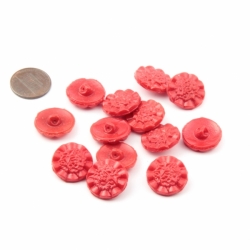 Lot (12) 18mm vintage Czech red fluted flower glass buttons