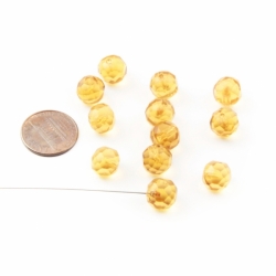 Lot (12) 9mm Czech vintage topaz faceted headpin glass beads