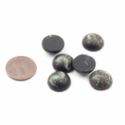 Lot (6) 14mm Czech Vintage green spatter marble black glass cabochons