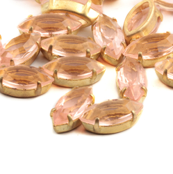 18 Czech vintage oval marquise prong set crystal glass rhinestones 15x7mm