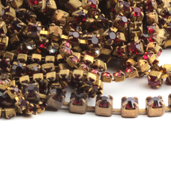 Lot vintage assorted gold tone prong set rhinestone banding necklace chain trim