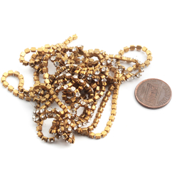 Lot vintage gold tone prong set crystal rhinestone banding necklace chain trim
