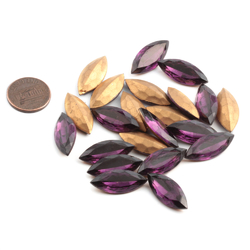 22 Czech vintage oval marquise foiled amethyst glass rhinestones 24x10mm