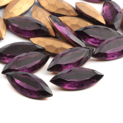 22 Czech vintage oval marquise foiled amethyst glass rhinestones 24x10mm