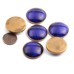 6 Czech vintage bezel set blue marble moonglow glass cabochons 27mm