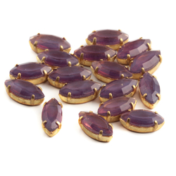 17 Czech rare vintage oval marquise prong set semi frost amethyst glass rhinestones 15x7mm