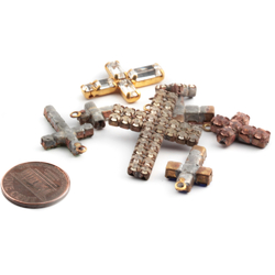 Lot Czech vintage handmade rhinestone crucifix cross rosary necklace pendants