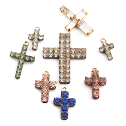Lot Czech vintage handmade rhinestone crucifix cross rosary necklace pendants