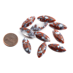 10 Vintage Czech red purple white marble oval marquise glass cabochons 24x10mm