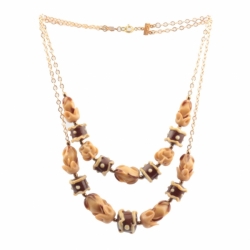 Vintage Czech 2 strand choker necklace lampwork beige brown glass beads