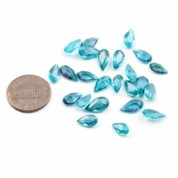 Lot (24) Czech Vintage teardrop faceted dark aqua blue glass rhinestones