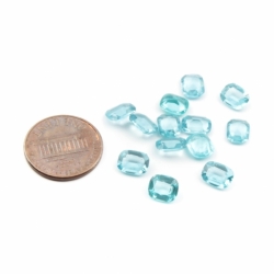 Lot (13) 7x6mm Czech Vintage rectangle faceted aqua blue glass rhinestones