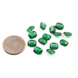 Lot (14) 8x6mm Czech Vintage rectangle faceted Emerald green glass rhinestones