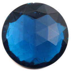 Large Czech vintage round faceted deep blue foiled flatback glass rhinestone 29mm