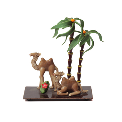 Vintage Czech lampwork glass "camels under palm trees" ornament figurine. Jaroslav Brychta