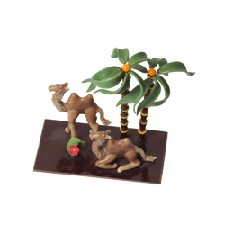 Vintage Czech lampwork glass "camels under palm trees" ornament figurine. Jaroslav Brychta