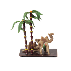 Vintage Czech lampwork glass "camels under palm trees" ornament figurine. Jaroslav Brychta