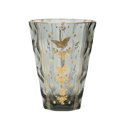 Rare antique Czech smoky glass vase by Moser with gold gilt butterflies and flower decoration