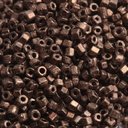 Lot (1100) vintage Czech copper marble hexagon glass seed beads 1-2mm
