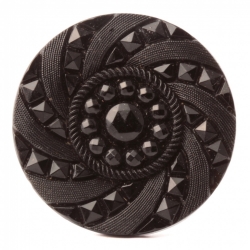 Antique Victorian Czech black geometric spiral faux rhinestone glass button 27mm