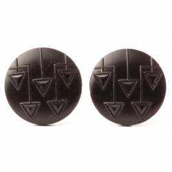 Lot (2) Antique Victorian Czech geometric arrows black glass buttons 23mm