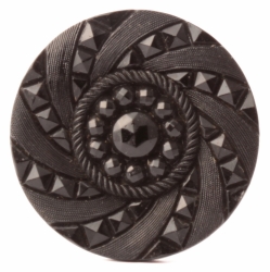 Large Antique Victorian Czech black geometric spiral faux rhinestone glass button 32mm