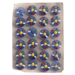 Card (24) antique Czech blue daisy flower glass buttons hand painted 18mm