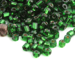 Lot vintage Czech silver lined Emerald green rondelle and hex glass seed beads (900) 2-3 mm