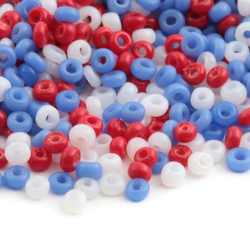 Lot Vintage Czech mixed red, opaline white and blue rondelle glass seed beads
