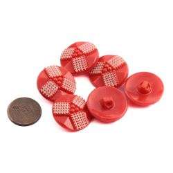 6 Czech Art Deco vintage geometric red and white glass buttons 23mm