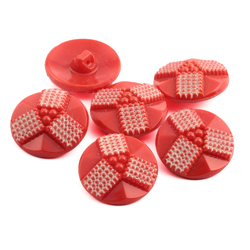 6 Czech Art Deco vintage geometric red and white glass buttons 23mm