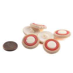 Lot 6 Czech Art Deco vintage geometric coral uranium ribbed glass buttons 23mm 
