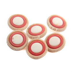 Lot 6 Czech Art Deco vintage geometric coral uranium ribbed glass buttons 23mm 