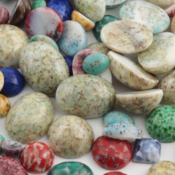 75 Czech vintage assorted matrix marble lapis glass cabochons