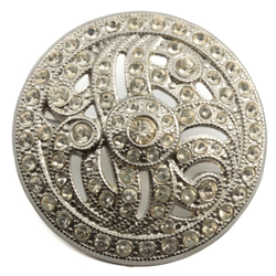 Vintage Czech Nouveau style silver metal crystal glass rhinestone button 33mm