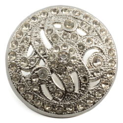 Italian Silver, Navy and Crystal Rhinestone Button - 58L/37mm