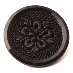 Antique Victorian Czech imitation fabric flower black glass button 27mm