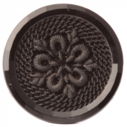 Antique Victorian Czech imitation fabric flower black glass button 27mm