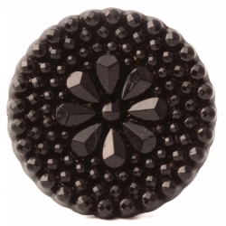 Antique Victorian Czech black geometric flower rhinestone look glass button 23mm