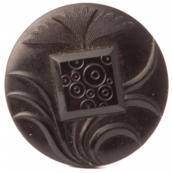 Antique Victorian Czech geometric circles floral black glass button 23mm