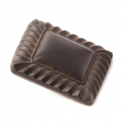 Antique Victorian Czech geometric ribbed square black glass button 21mm
