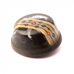 Antique Victorian Czech 2 part metal mounted intaglio geometric hand painted glass button damaged