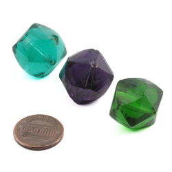 3 large Czech Art Deco vintage green and blue amethyst cube glass beads 18mm