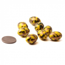 Lot (8) vintage Czech abstract copper overlay yellow lampwork oval glass beads